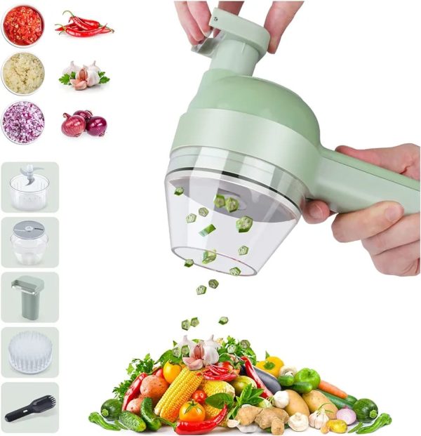 4 In 1 Handheld Electric Vegetable Cutter Wireless Food Processor For Garlic Pepper Chili Onion Celery Ginger Meat With Brush (random Color )