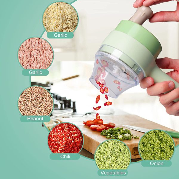 4 In 1 Handheld Electric Vegetable Cutter Wireless Food Processor For Garlic Pepper Chili Onion Celery Ginger Meat With Brush (random Color )