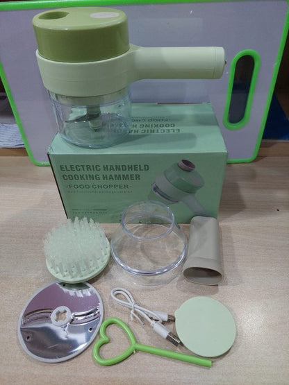 4 In 1 Handheld Electric Vegetable Cutter Wireless Food Processor For Garlic Pepper Chili Onion Celery Ginger Meat With Brush (random Color )