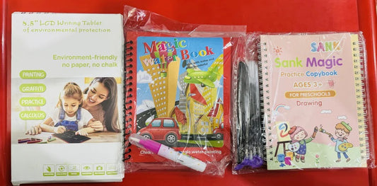 Combo Offer 3 in 1 :( LCD WRITING TABLET) + (WATER PAINTING BOOK) + (SANK MAGIC BOOK 4-PIECE  SET)
